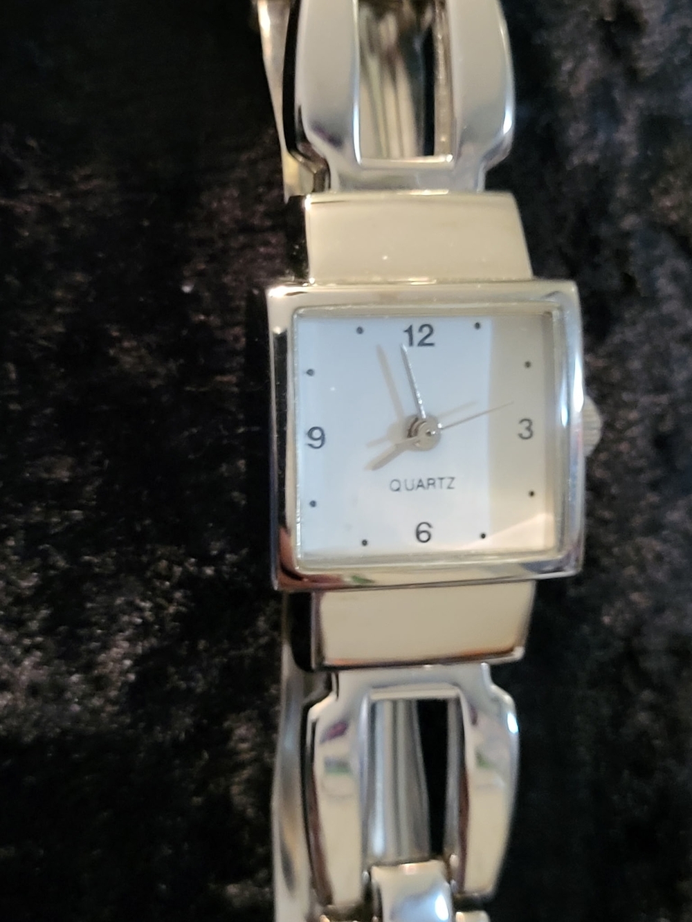 Silver Tone Square Face Quartz Bracelet Watch - White Dial
